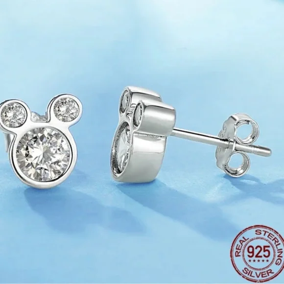 New Mickey Mouse Sterling Silver Cubic Zirconia Earrings Ballerina Sparkling - Picture 3 of 7